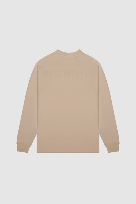 Beige Cotton Blend Crew Neck Long Sleeve Tonal Sweatshirt
