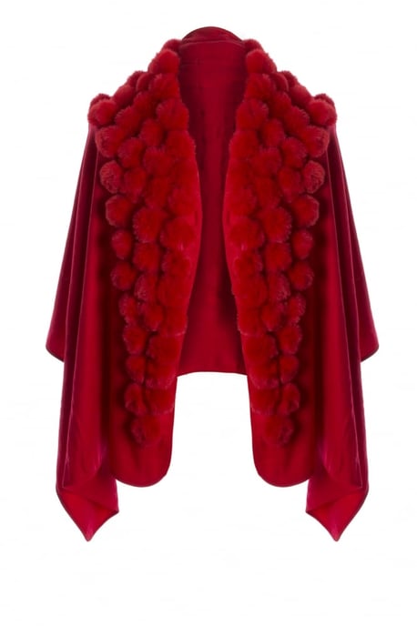 Cashmere Blend Faux Fur Pompom Wrap