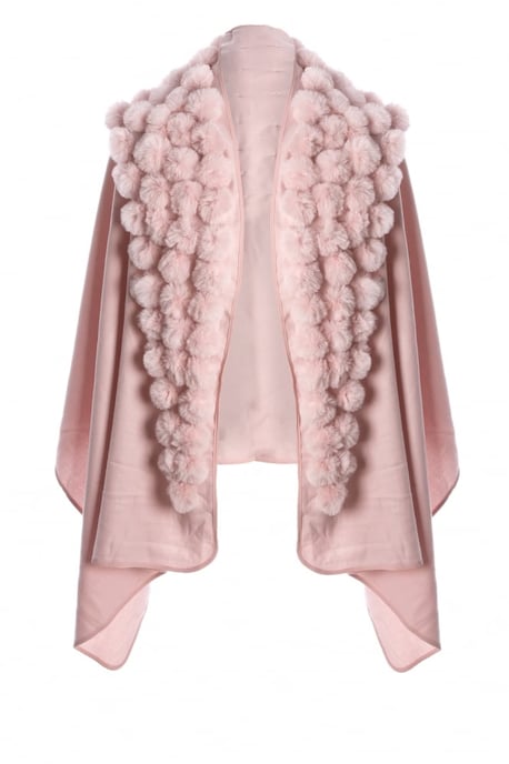 Cashmere Blend Faux Fur Pompom Wrap