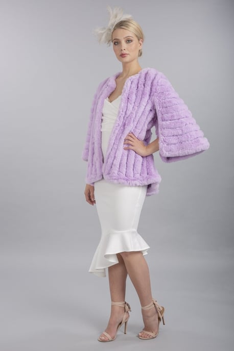 Faux Fur Faux Suede Striped Cape Coat