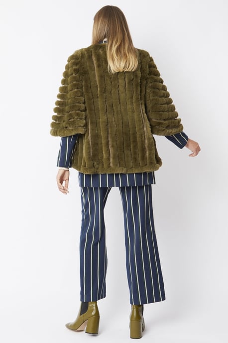 Faux Fur Faux Suede Striped Cape Coat