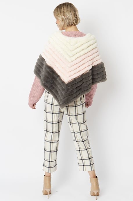 Faux Fur Faux Suede Striped Poncho
