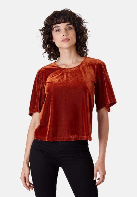 Whisper Short Sleeve Top in Rust Brown
