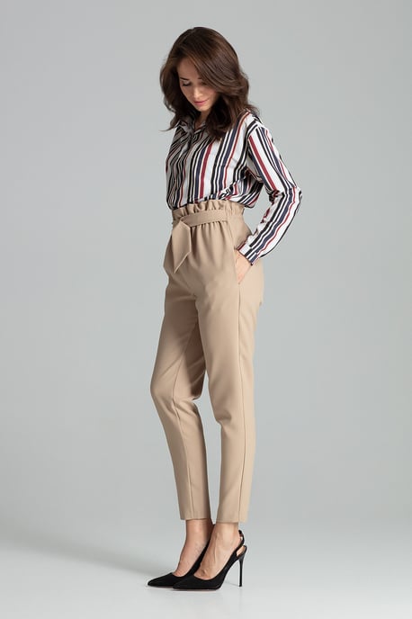 Beige Long Trousers Tapered Down
