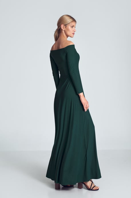 Green Sensual Maxi Dress with Cold Shoulders