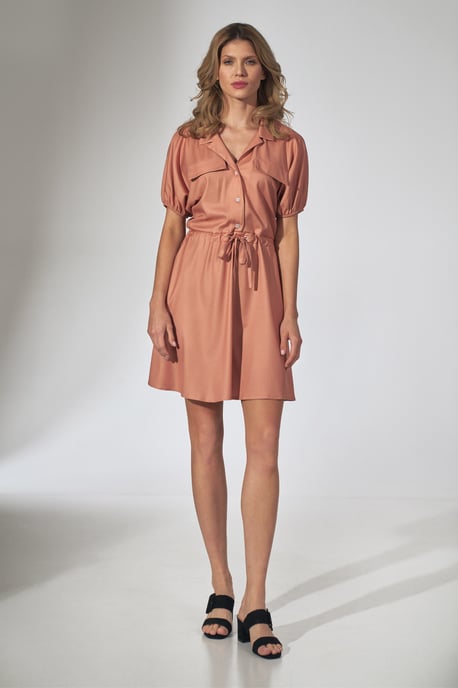 Orange Kimono Dress with Collar