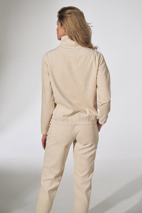 Beige Corduroy Blouse with Stand-Up Collar
