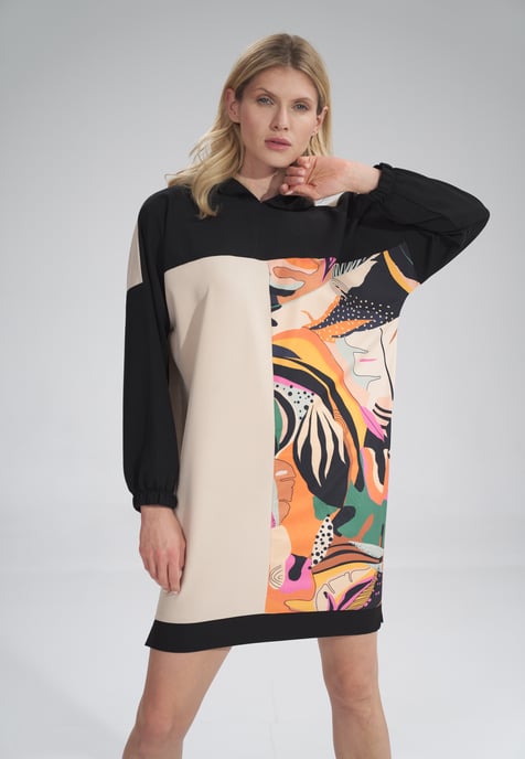 Three-Color Hooded Midi Dress