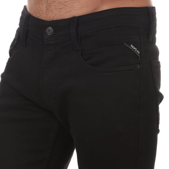 Men's Replay Anbass Slim Fit Stretch Jeans in Black - Image 5