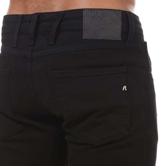 Men's Replay Anbass Slim Fit Stretch Jeans in Black - Image 6