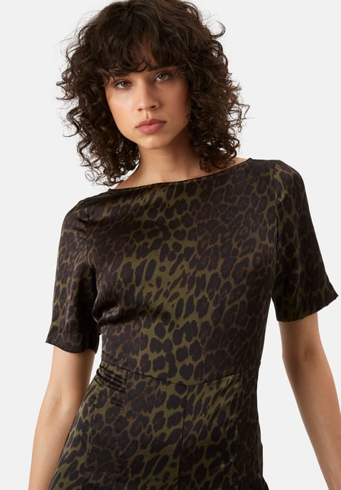 Leopard Print Satin Bianca Jumpsuit in Green