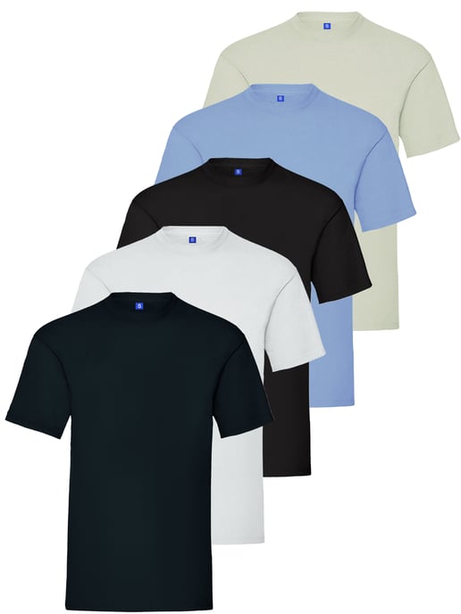 Kruze Heren Crew Neck T-Shirts (5 Pack) - BLK/GRY/SKY/NVY/WHT - Image 1