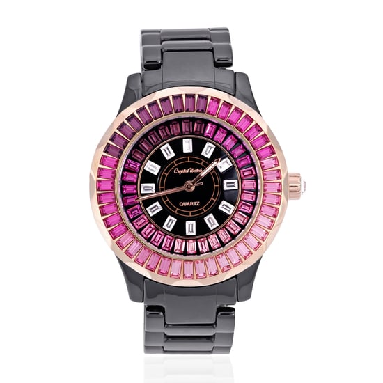 Swarovski - Black Ceramic and Pink Swarovski Crystal Elements Watch