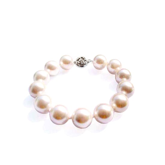 12 mm White imitation pearls in reconstituted mother-of-pearl Bracelet