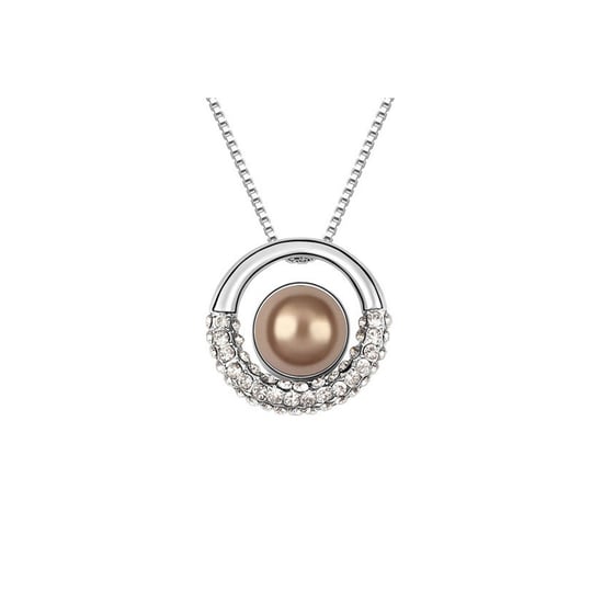 Ronde hanger met bruine parel en wit kristal. - Image 1
