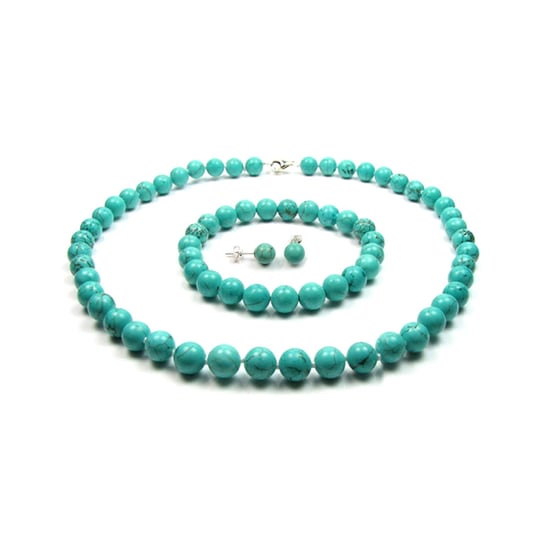 Turquoise Pearl Necklace, Bracelet and Earrings Women Set