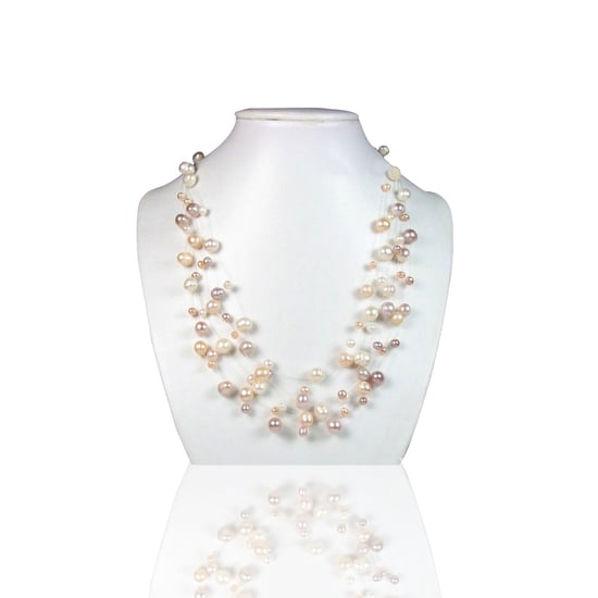Multicolor Freshwater Pearls 3 rows Women Necklace and Silver Clasp