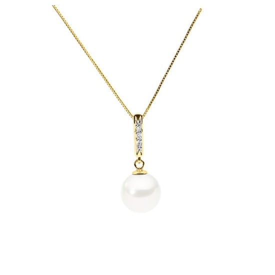 White Freshwater Pearl and Diamonds Pendant and Yellow Gold 375/1000