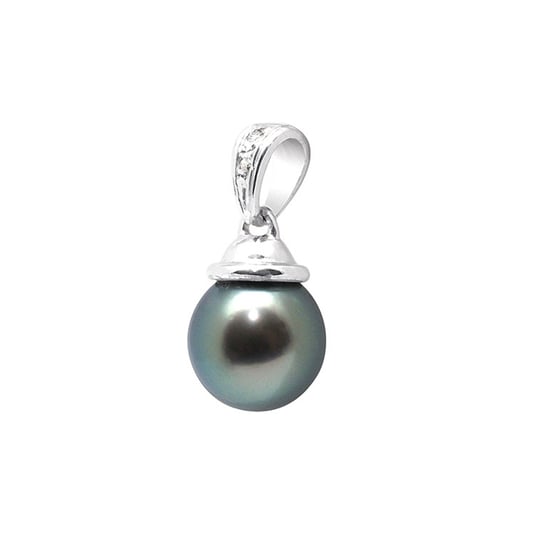 Hanger van sterlingzilver (925/1000) met zwarte Tahitiaanse parel en diamanten - Image 1