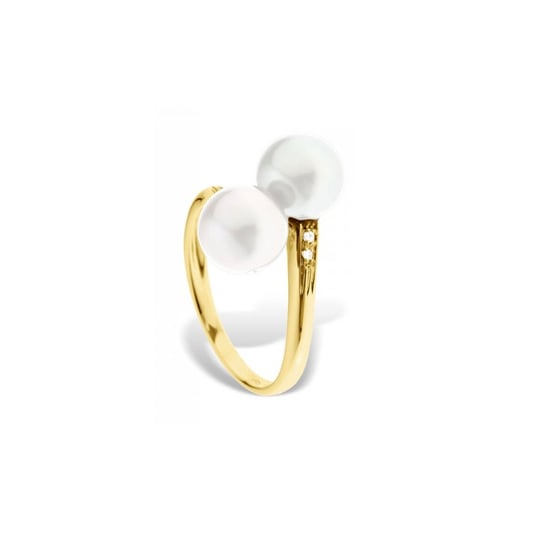White Freshwater Pearl, Diamonds Ring and Yellow Gold 375/1000
