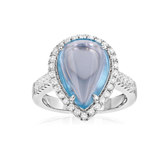 Swarovski - 49 White Swarovski Crystal Zirconia and Blue Natural Stone Ring and 925 Silver