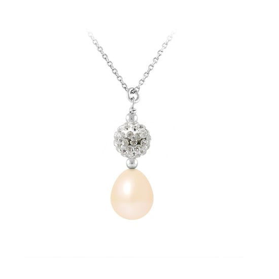 Zilveren (925) ketting en hanger met roze zoetwaterparel en kristal - Image 1