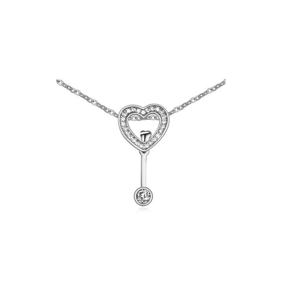 White Crystal Cubic Zirconia Heart Necklace and Rhodium Plated