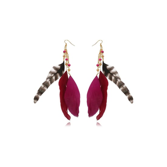 Fushia Pearls and Feathers Earrings