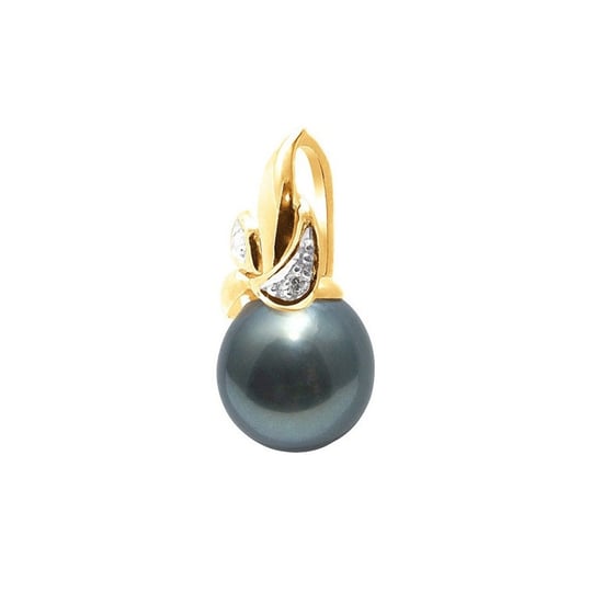 Black Tahitian Pearl and Diamonds Pendant and Yellow Gold 375/1000