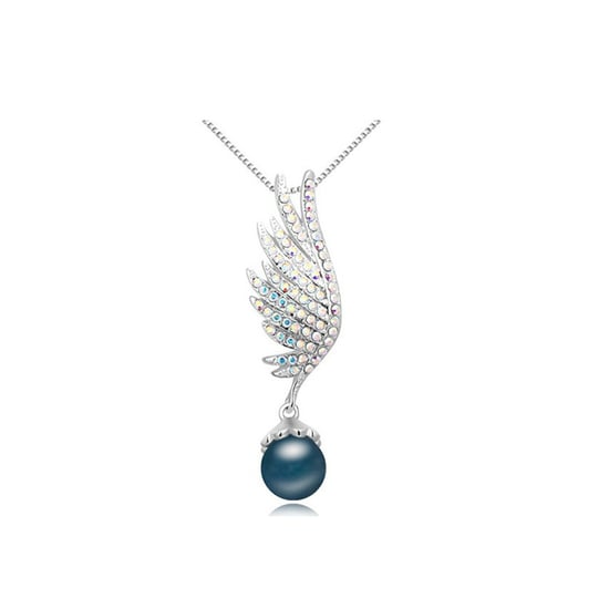 Swarovski - Rhodium Plated and Blue Pearl Wing Pendant made with White crystals from Swarovski