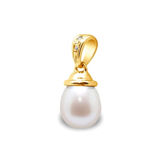375/1000 geelgouden hanger met witte zoetwaterparel en diamanten - Image 1