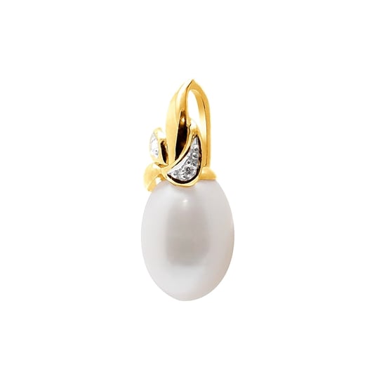 375/1000 geelgouden hanger met witte zoetwaterparel en diamanten - Image 1