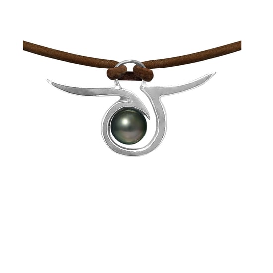 Tahitian Pearl Tribal Leather Man Necklace and 925 Sterling Silver