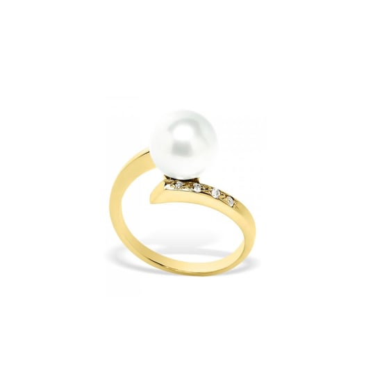 White Freshwater Pearl, Diamonds Ring and Yellow Gold 375/1000