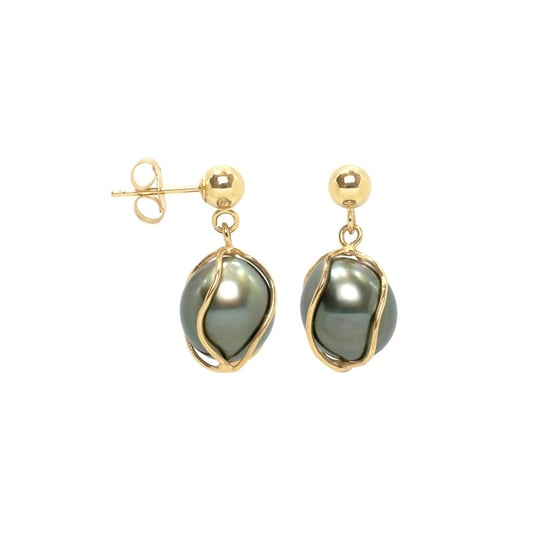 Black Tahitian Pearl Earrings and yellow gold 750/1000