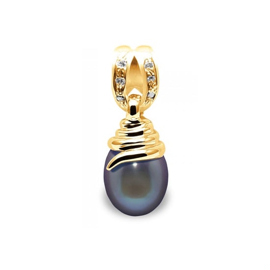 750/1000 geelgouden hanger met zwarte zoetwaterparel en diamanten - Image 1