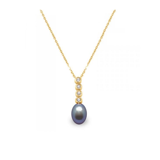 Black Freshwater Pearl and Diamonds Pendant and Yellow Gold 750/1000