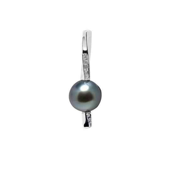 Hanger van sterlingzilver (925/1000) met zwarte Tahitiaanse parel en diamanten - Image 1