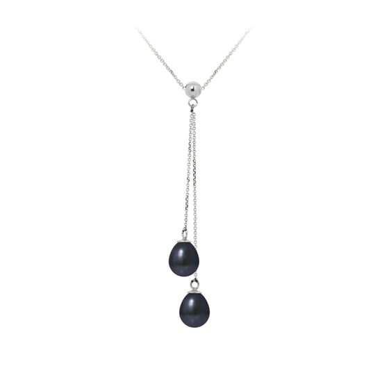 2 Black Freshwater Pearls and 925/1000 Sterling Silver Women Necklace