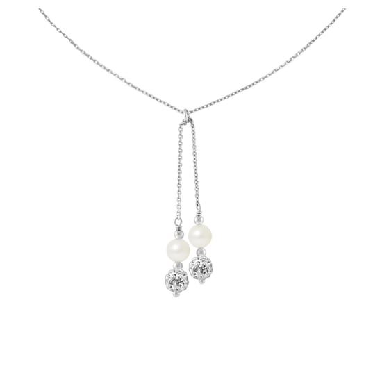 2 White Crystal and Freshwater Pearls, and 925/1000 Sterling Silver Women Necklace