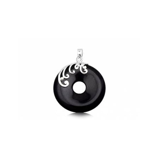 Ronde hanger in zwart zandsteen en 925 zilver - Image 1