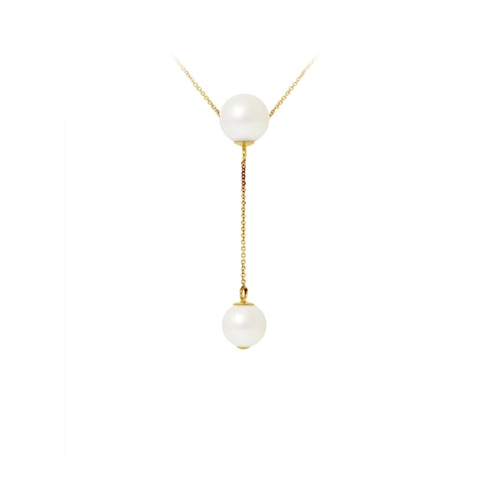 2 White Freshwater Pearls Choker Necklace and 750/1000 Yellow Gold