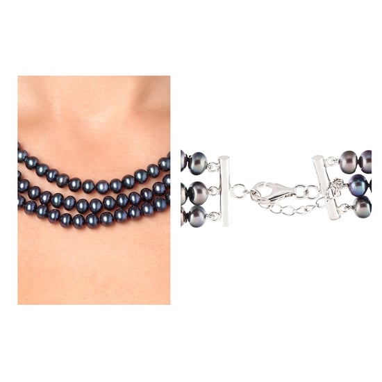 Multi rows Black Freshwater Pearl Necklace and Silver Clasp