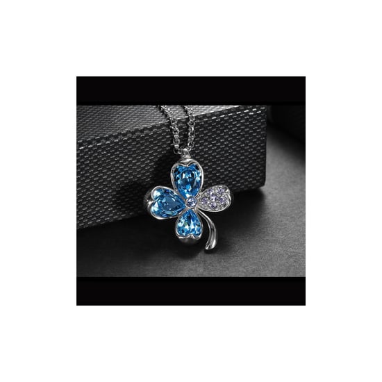 Swarovski - Blue Swarovski Crystal Elements and Rhodium Plated Clover Pendant