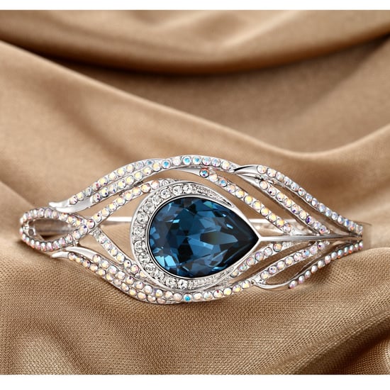 Swarovski - Blue Swarovski Crystal Elements Peacock Feather Bangle Bracelet