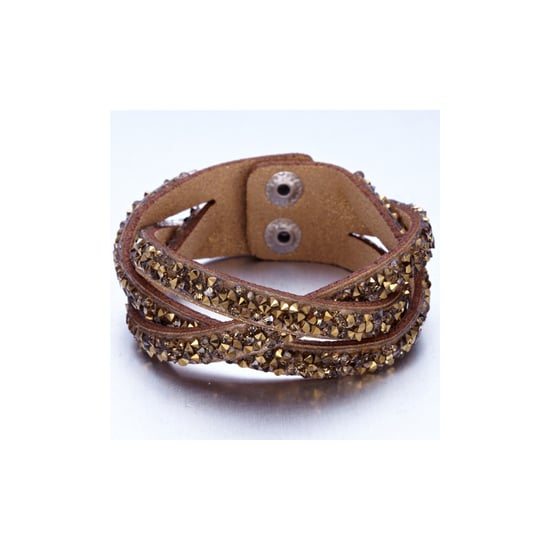 Swarovski - Brown and Golden Swarovski Crystal Elements and glittery Leather Interlaced Bracelet