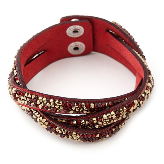 Swarovski - Red and Golden Swarovski Crystal Elements and red leather Interlaced Bracelet
