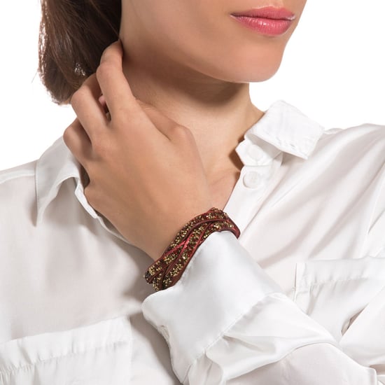 Swarovski - Red and Golden Swarovski Crystal Elements and red leather Interlaced Bracelet