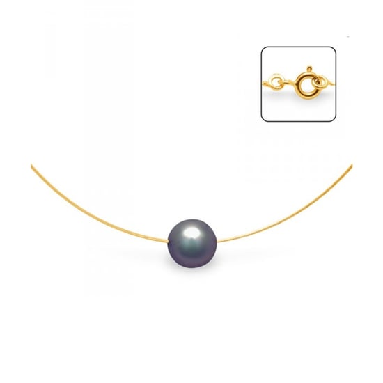 Black Freshwater Pearl Cable Choker Necklace and Yellow Gold 750/1000