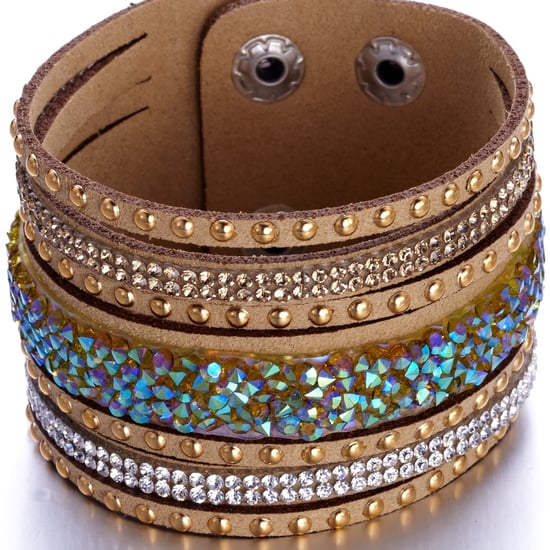 Swarovski - Brown and White Swarovski Crystal Elements and Brown leather Bracelet